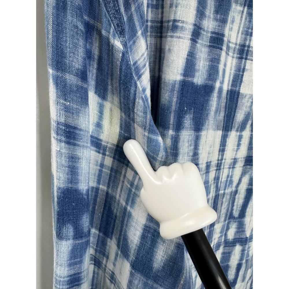 Polo Ralph Lauren 100% Linen Mens Blue White Tie Dye Plaid Button Down Shirt XXL - Picture 12 of 15